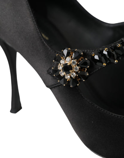  - Black Mary Jane Crystal Heels Pumps Shoes