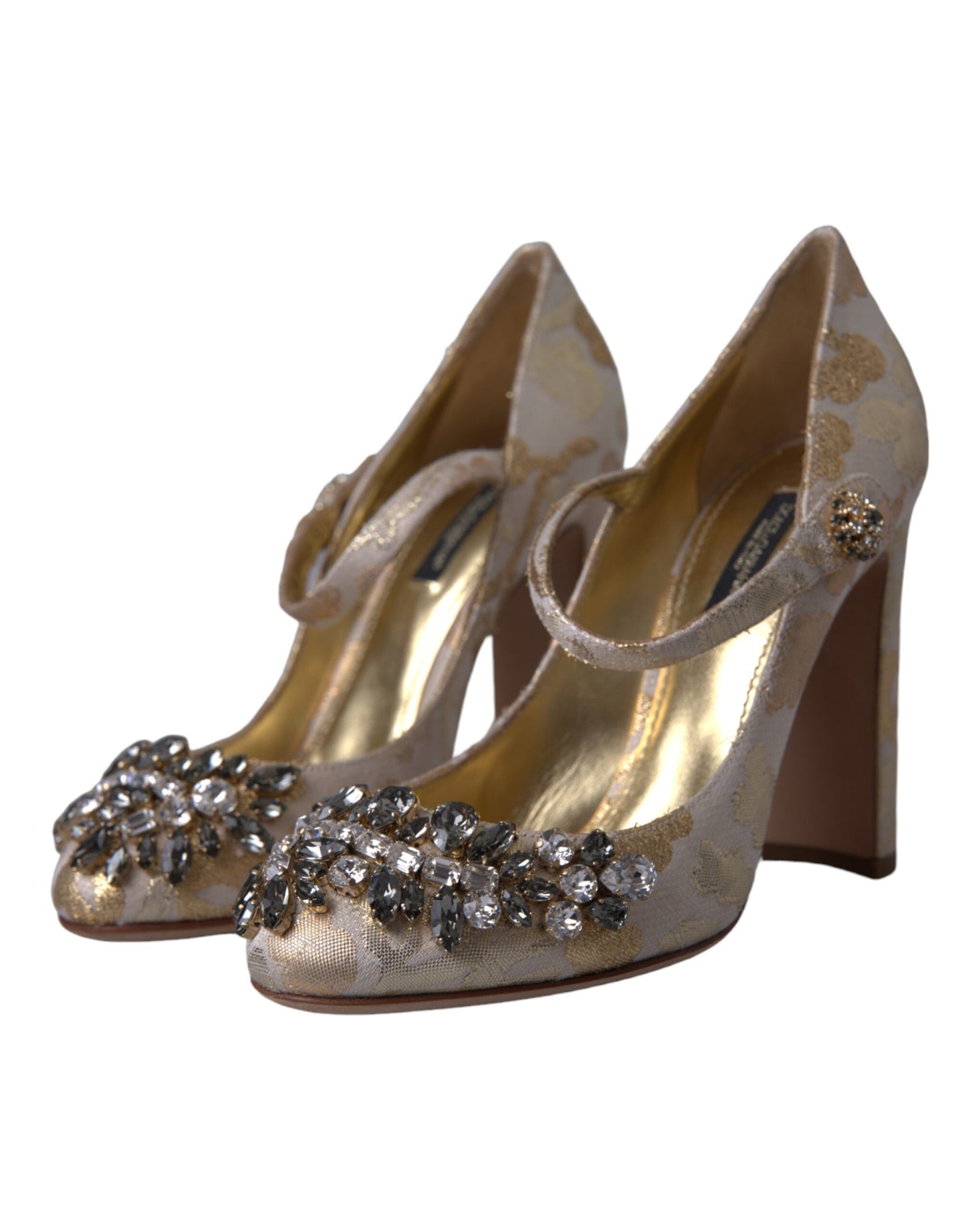  - Gold Jacquard Crystal Vally Heels Pumps Shoes