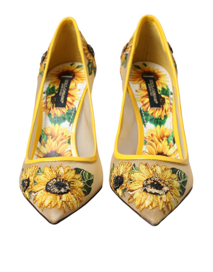  - Yellow Sunflower Mesh Heels Pumps Shoes