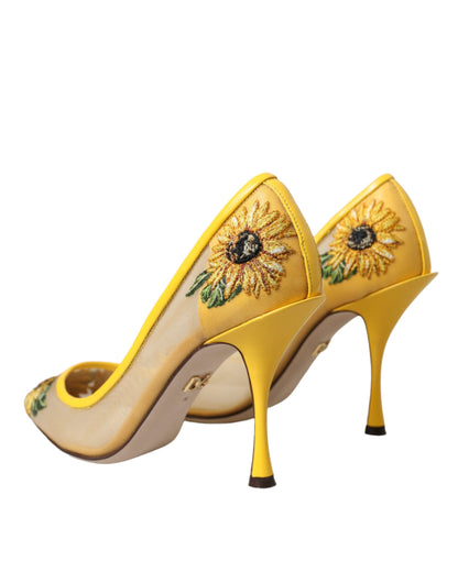  - Yellow Sunflower Mesh Heels Pumps Shoes