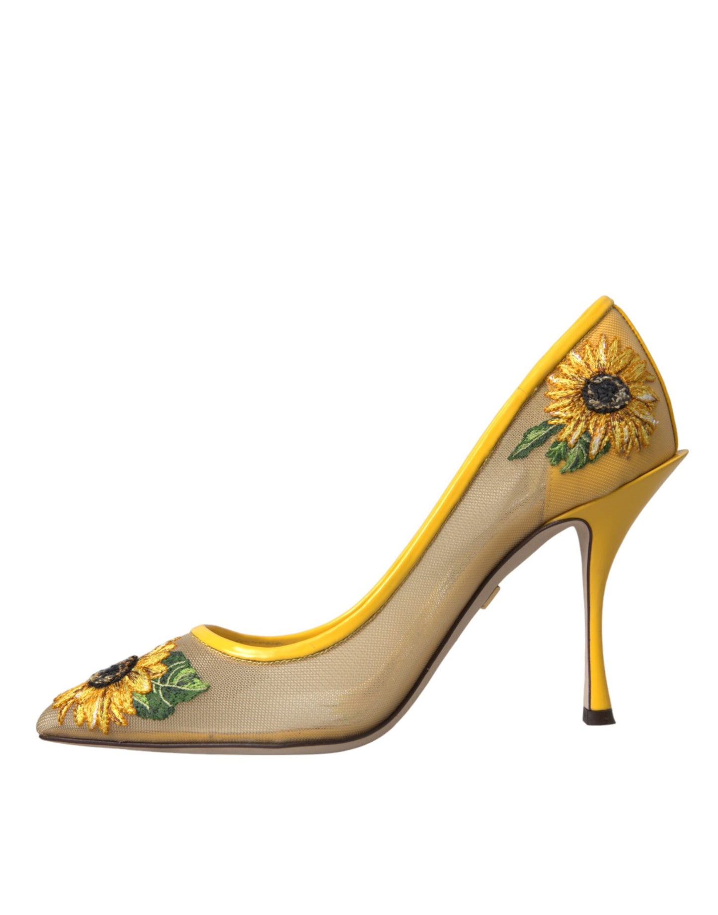  - Yellow Sunflower Mesh Heels Pumps Shoes