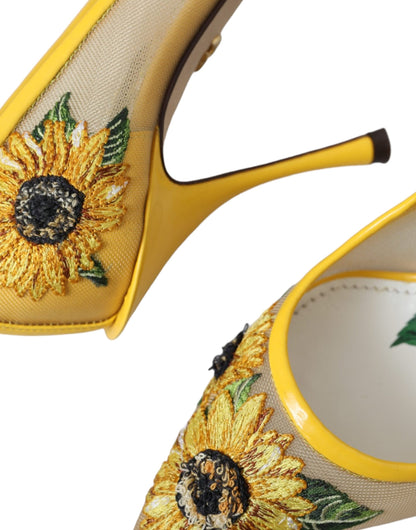  - Yellow Sunflower Mesh Heels Pumps Shoes