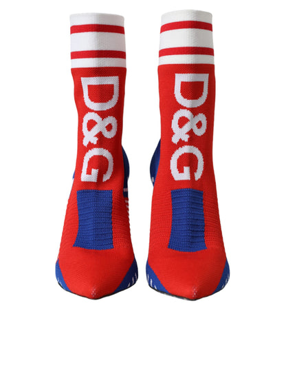 Dolce & Gabbana Red Blue Stretch Sock Style Short Boots