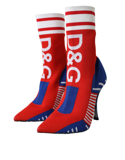 Dolce & Gabbana Red Blue Stretch Sock Style Short Boots