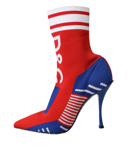 Dolce & Gabbana Red Blue Stretch Sock Style Short Boots