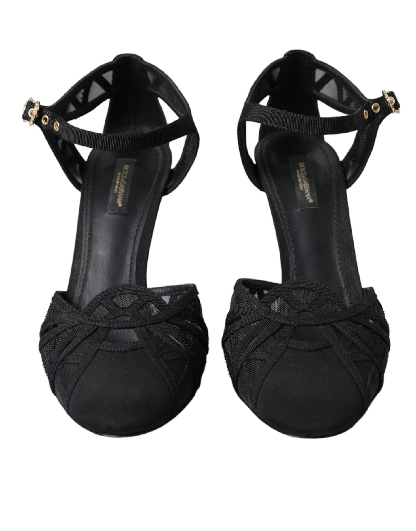  - Black Mesh Ankle Strap Heels Sandals Shoes