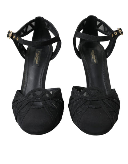  - Black Mesh Ankle Strap Heels Sandals Shoes