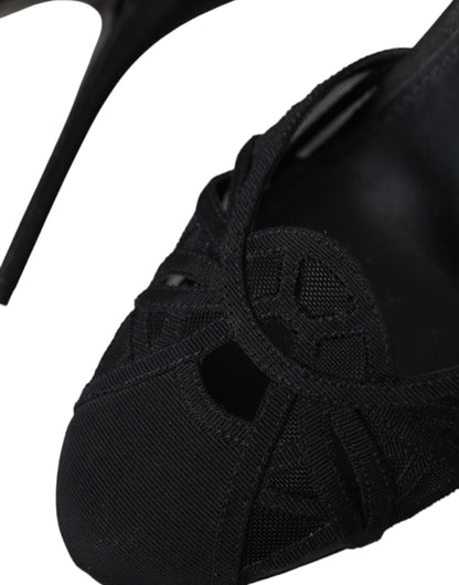 - Black Mesh Ankle Strap Heels Sandals Shoes