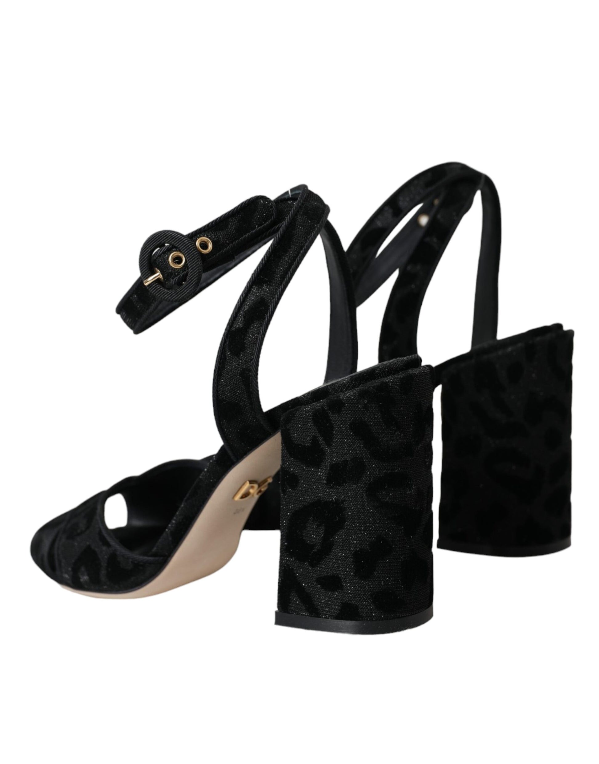 Black Leopard Suede Heels Sandals by Dolce & Gabbana