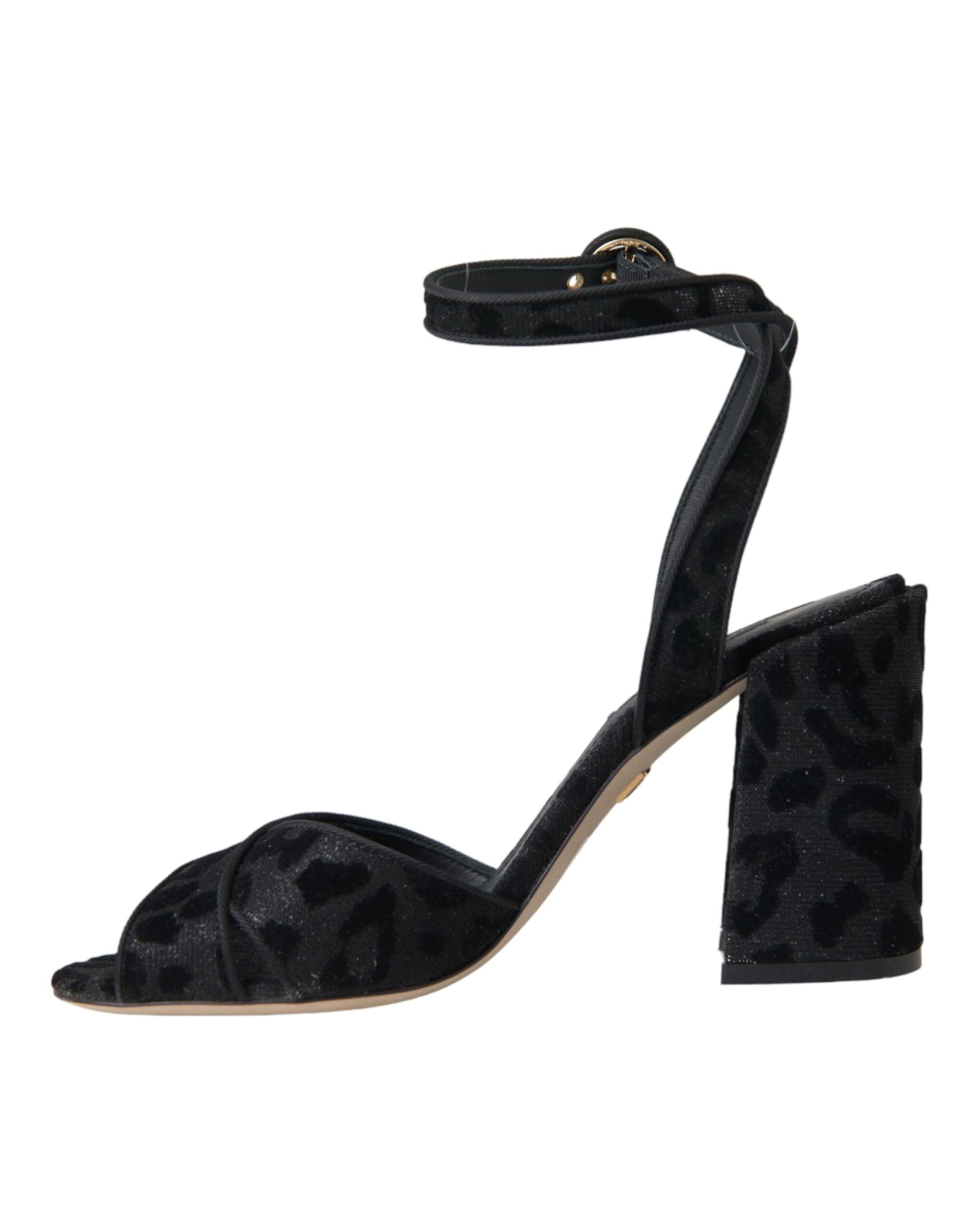 Black Leopard Suede Heels Sandals by Dolce & Gabbana
