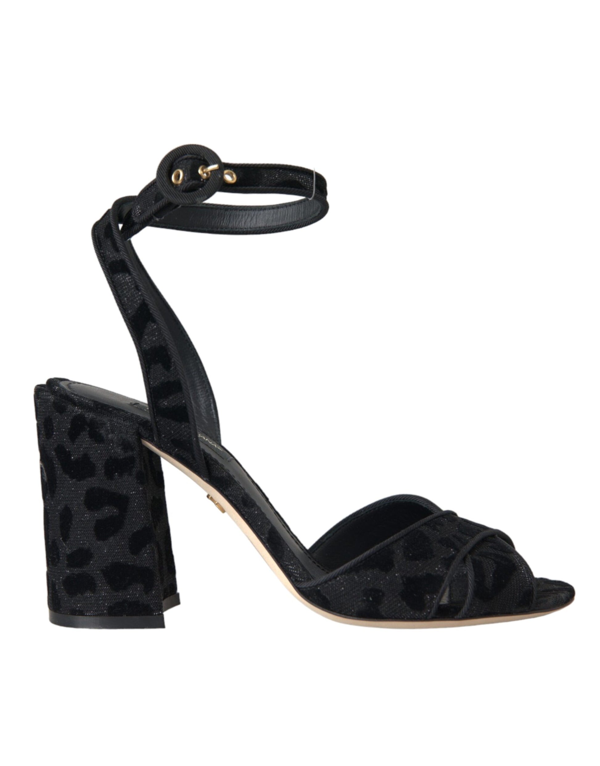 Black Leopard Suede Heels Sandals by Dolce & Gabbana