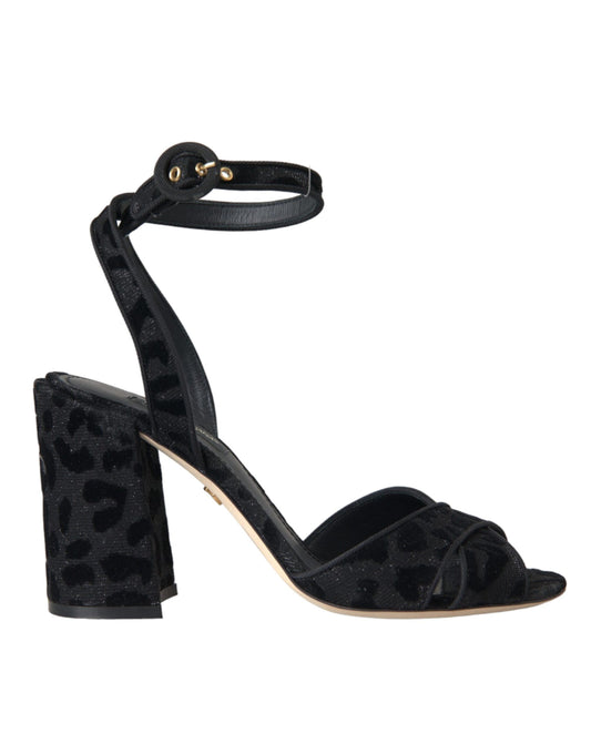  - Black Leopard Suede Heels Sandals Shoes