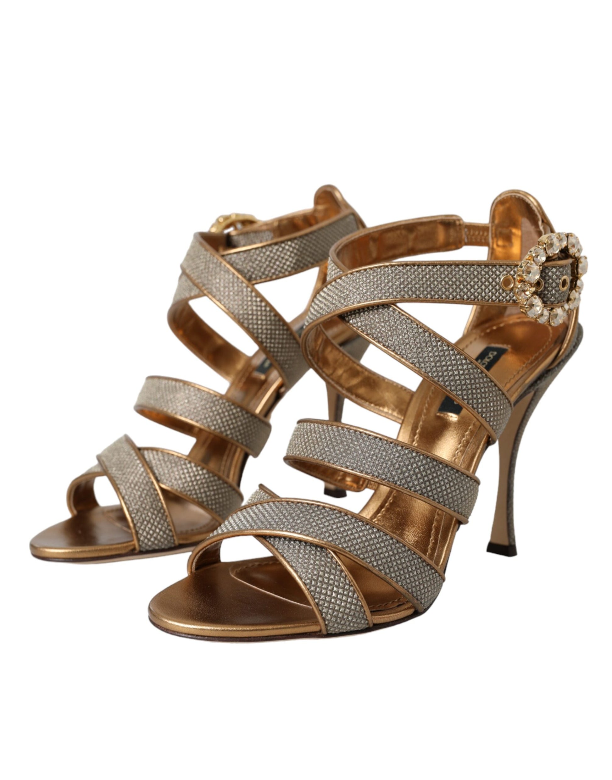 Bronze Crystal Strap Heels Sandals Shoes