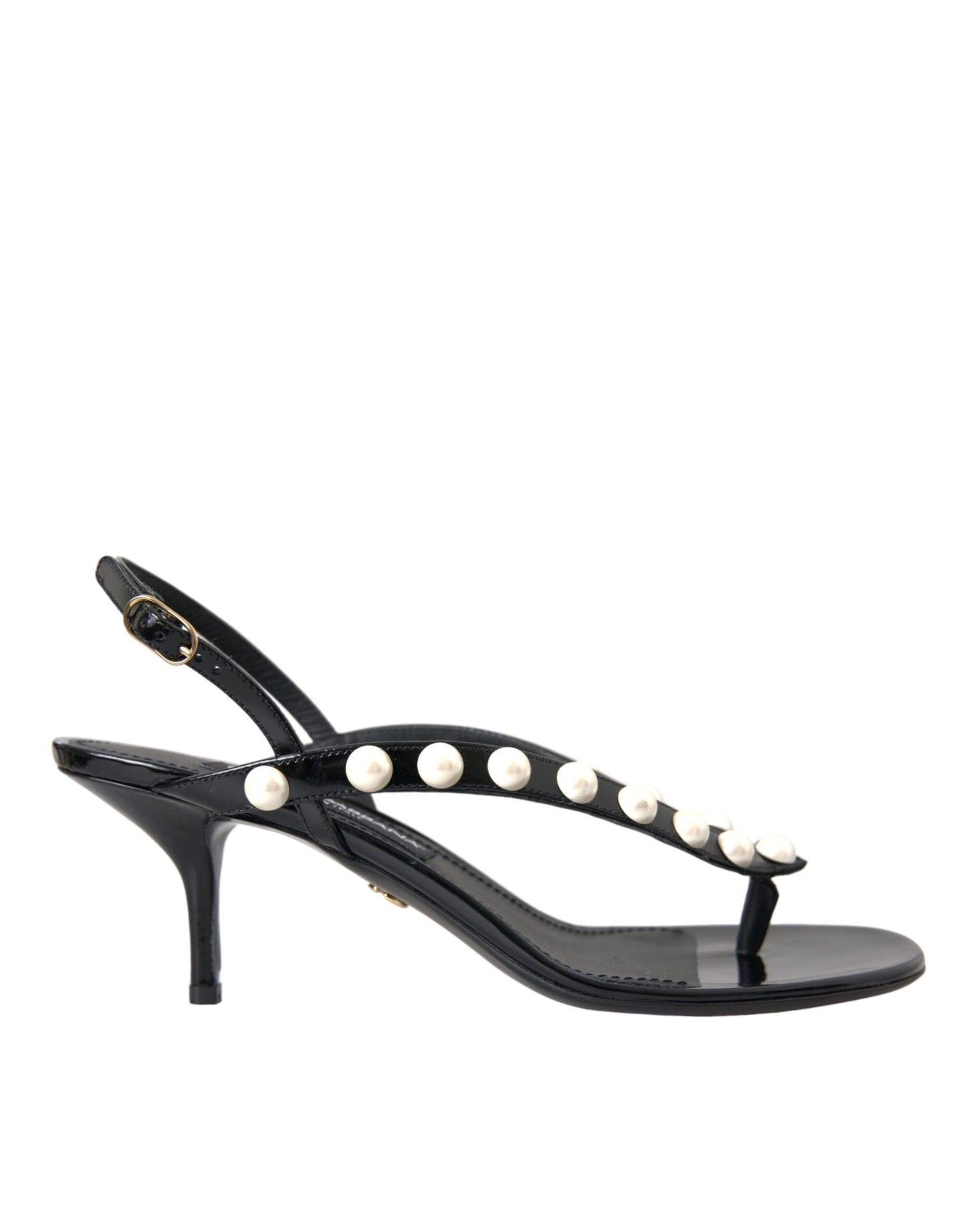 Black Leather Faux Pearl Heel Sandals Shoes - The Luxe Alliance