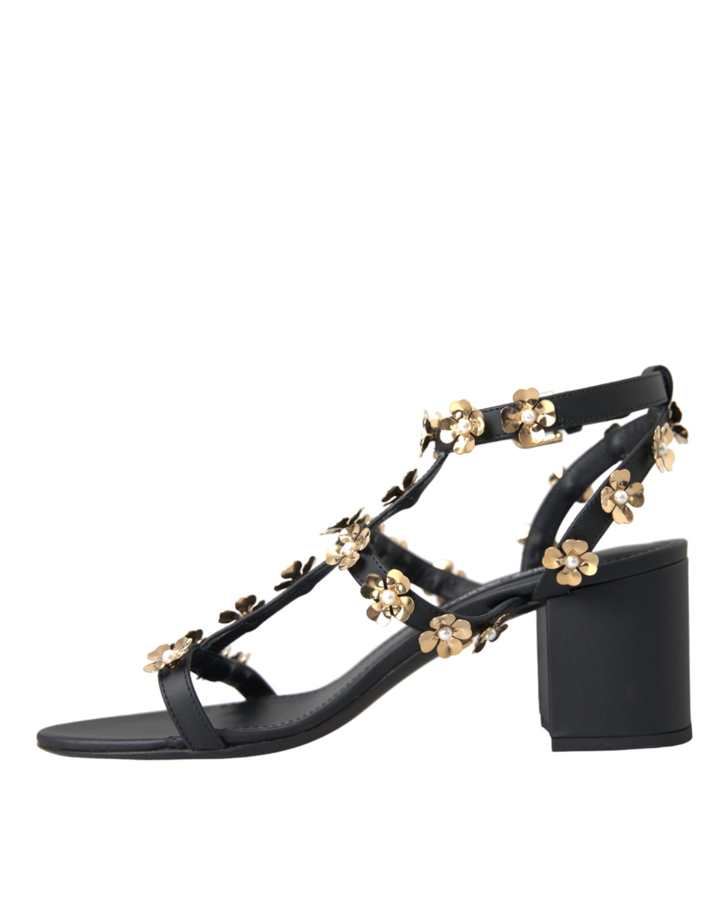 Black Leather Embellished Heel Sandal Shoes - The Luxe Alliance