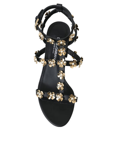 Black Leather Embellished Heel Sandal Shoes - The Luxe Alliance