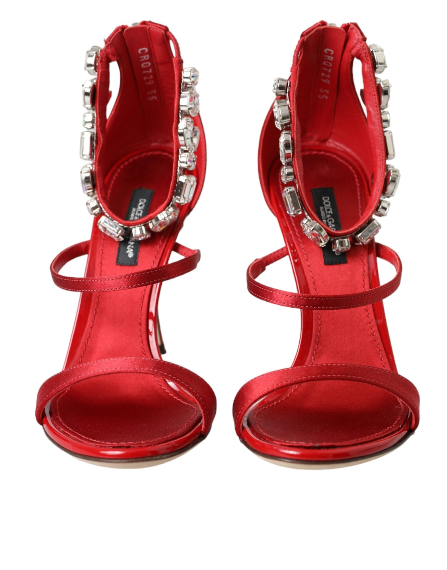 Red Keira Satin Crystals Sandals Heels Shoes - The Luxe Alliance