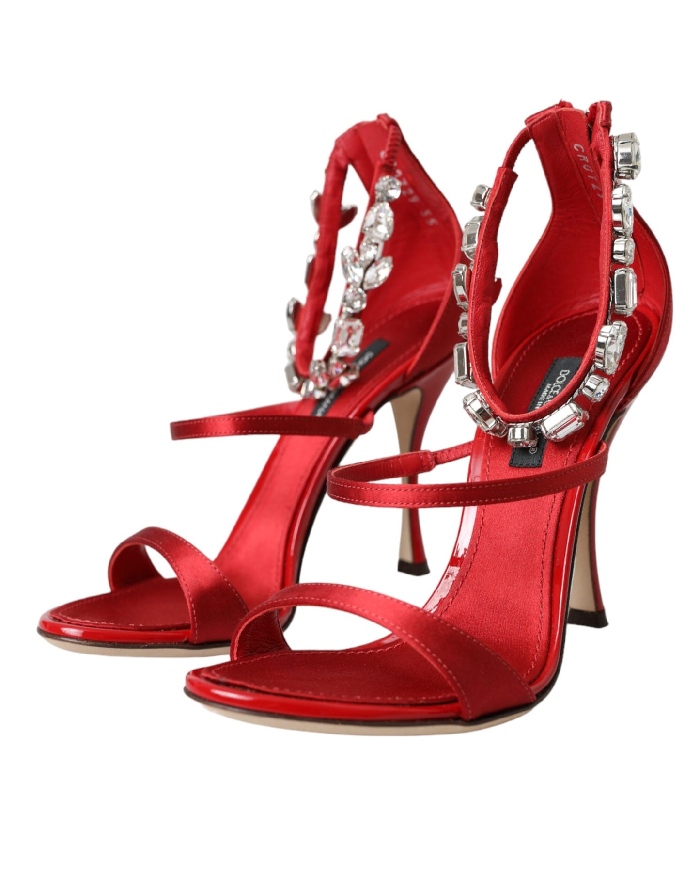 Red Keira Satin Crystals Sandals Heels Shoes - The Luxe Alliance