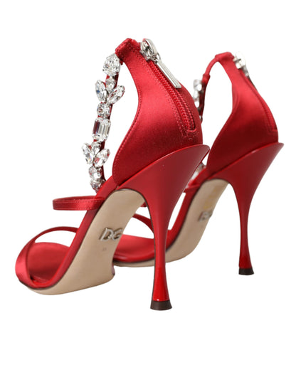 Red Keira Satin Crystals Sandals Heels Shoes - The Luxe Alliance