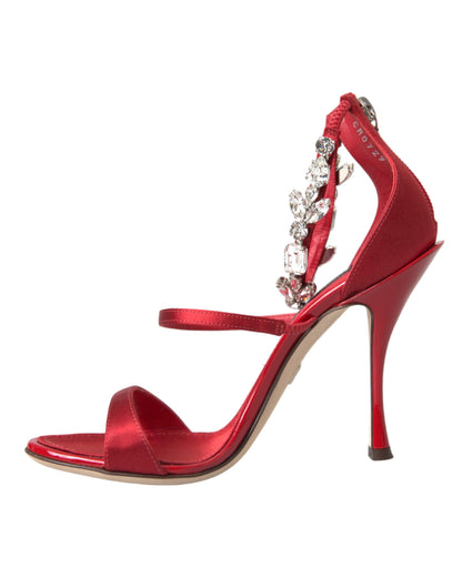 Red Keira Satin Crystals Sandals Heels Shoes - The Luxe Alliance