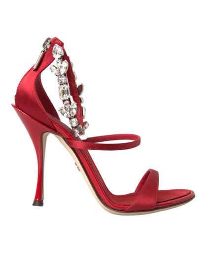 Red Keira Satin Crystals Sandals Heels Shoes - The Luxe Alliance