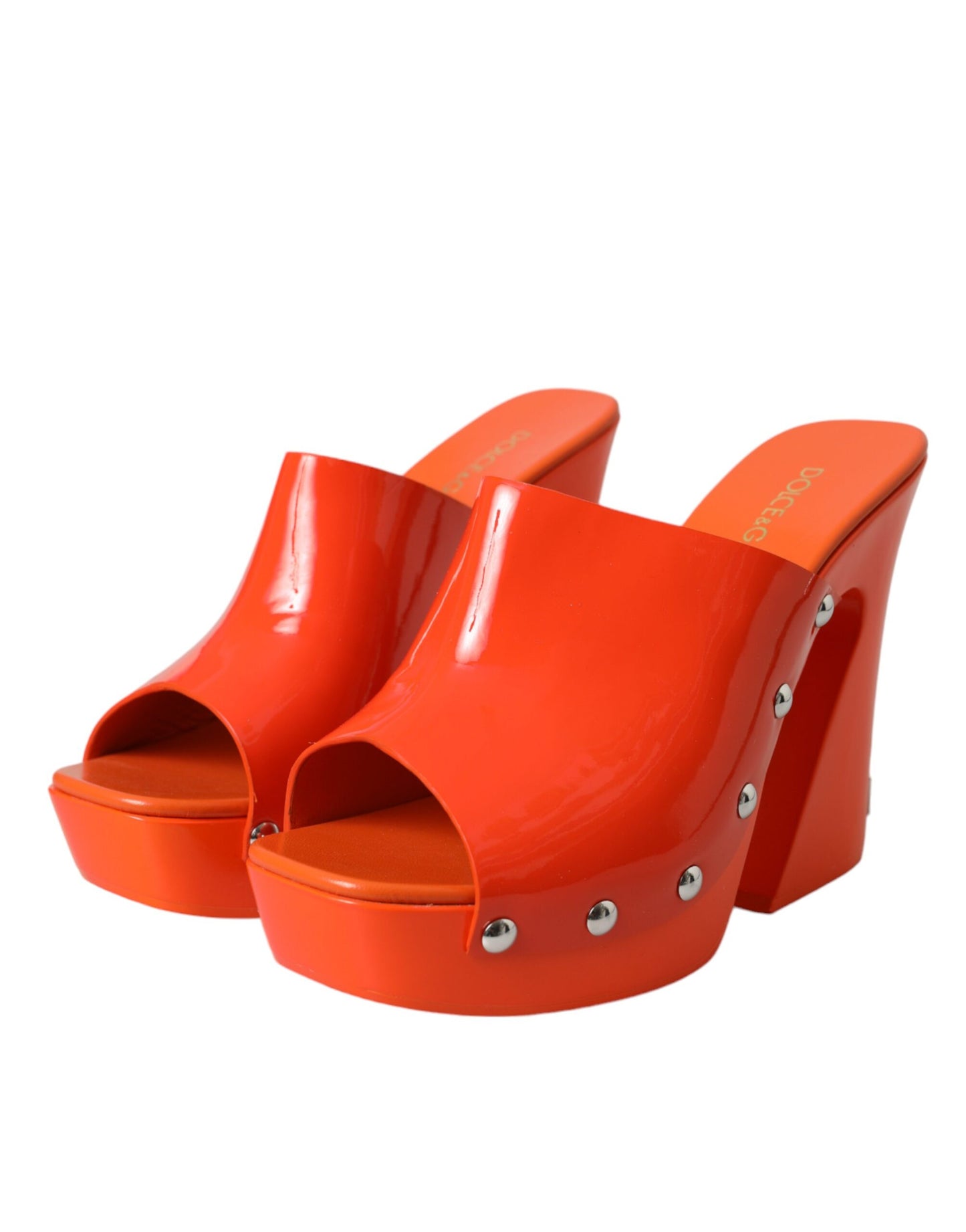 Orange Leather Mules Sandals Heels Shoes - The Luxe Alliance