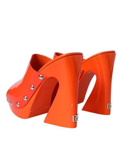 Orange Leather Mules Sandals Heels Shoes - The Luxe Alliance