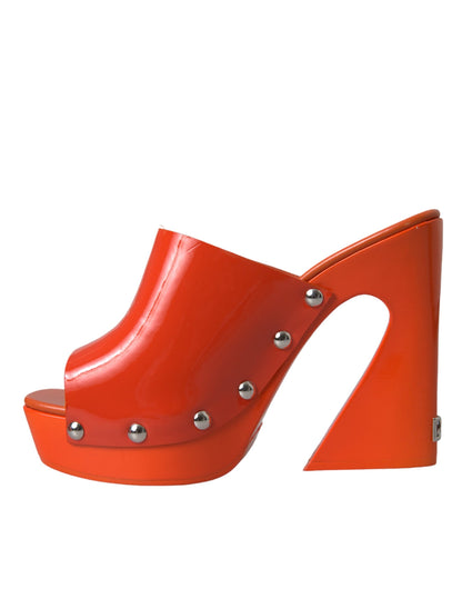 Orange Leather Mules Sandals Heels Shoes - The Luxe Alliance