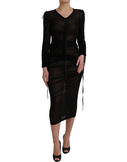 Black Sheer Bodycon Sheath Midi Dress - The Luxe Alliance