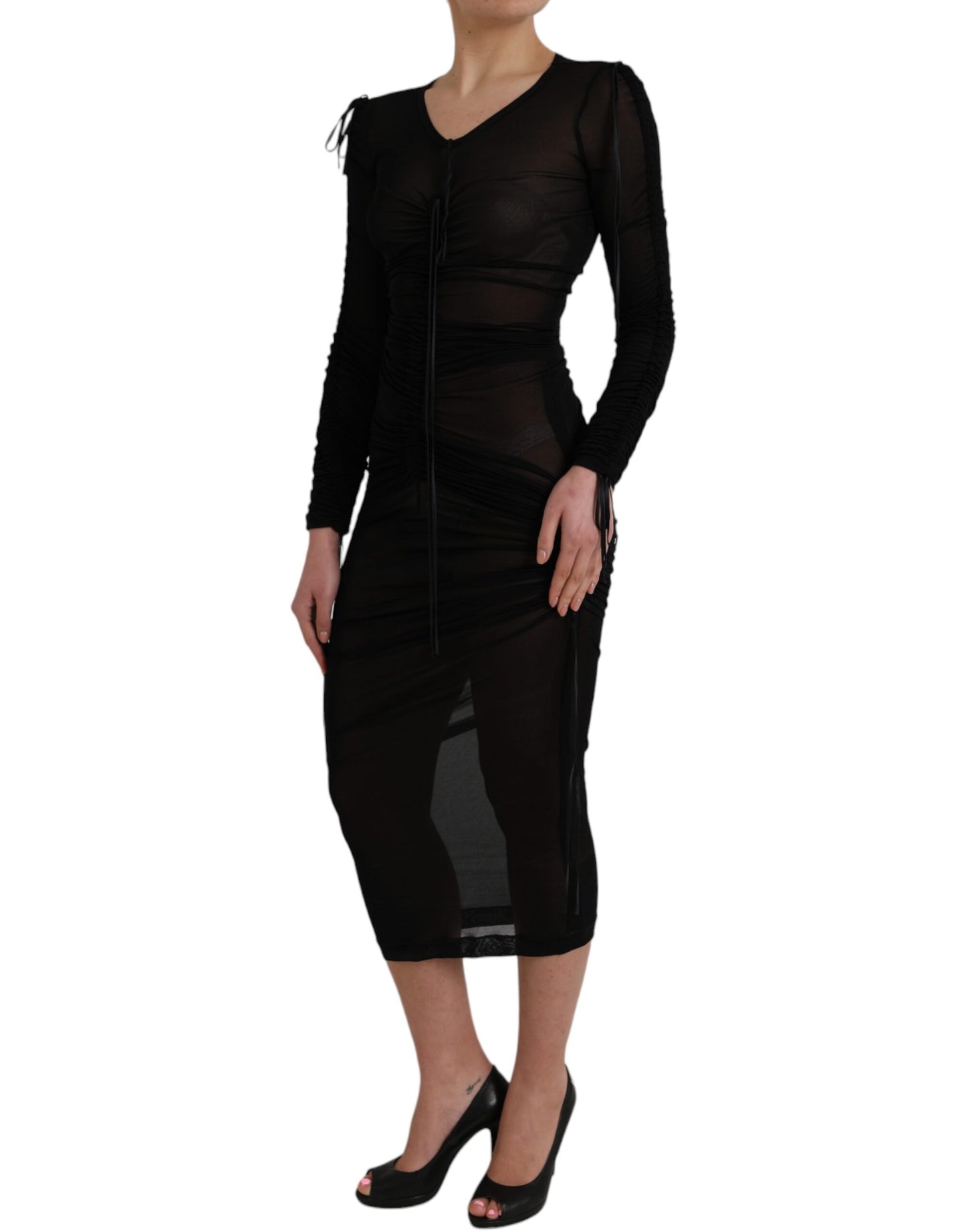 Black Sheer Bodycon Sheath Midi Dress - The Luxe Alliance