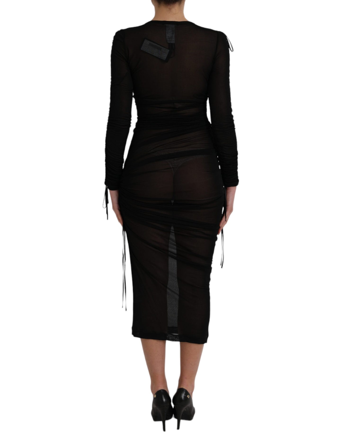 Black Sheer Bodycon Sheath Midi Dress - The Luxe Alliance