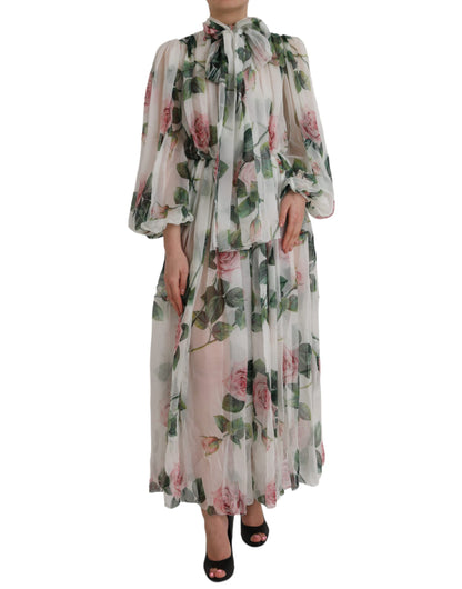 White Silk Floral Print Long Maxi Dress - The Luxe Alliance