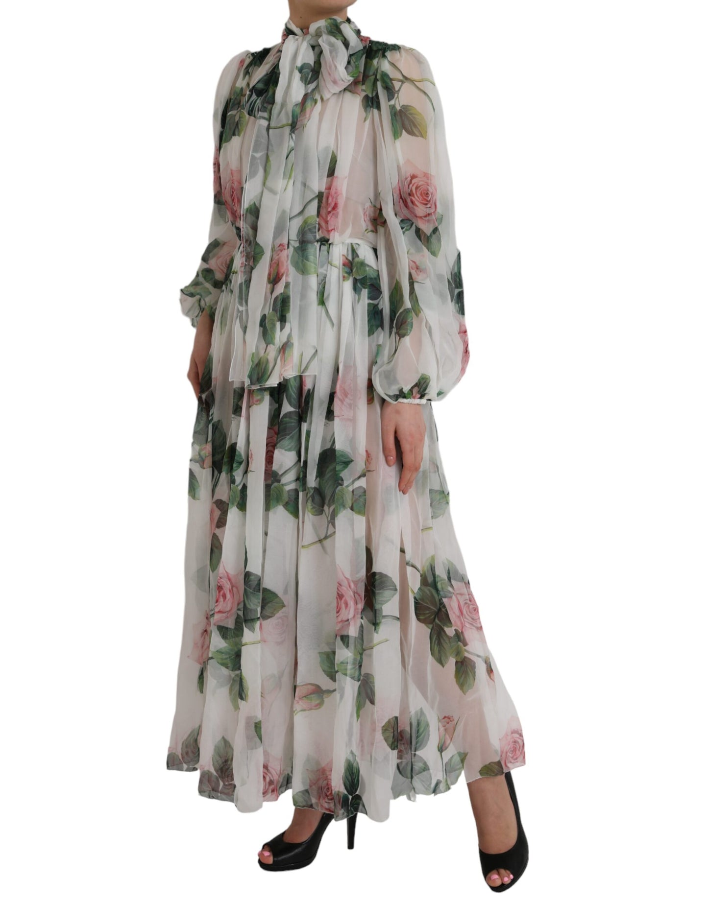 White Silk Floral Print Long Maxi Dress - The Luxe Alliance