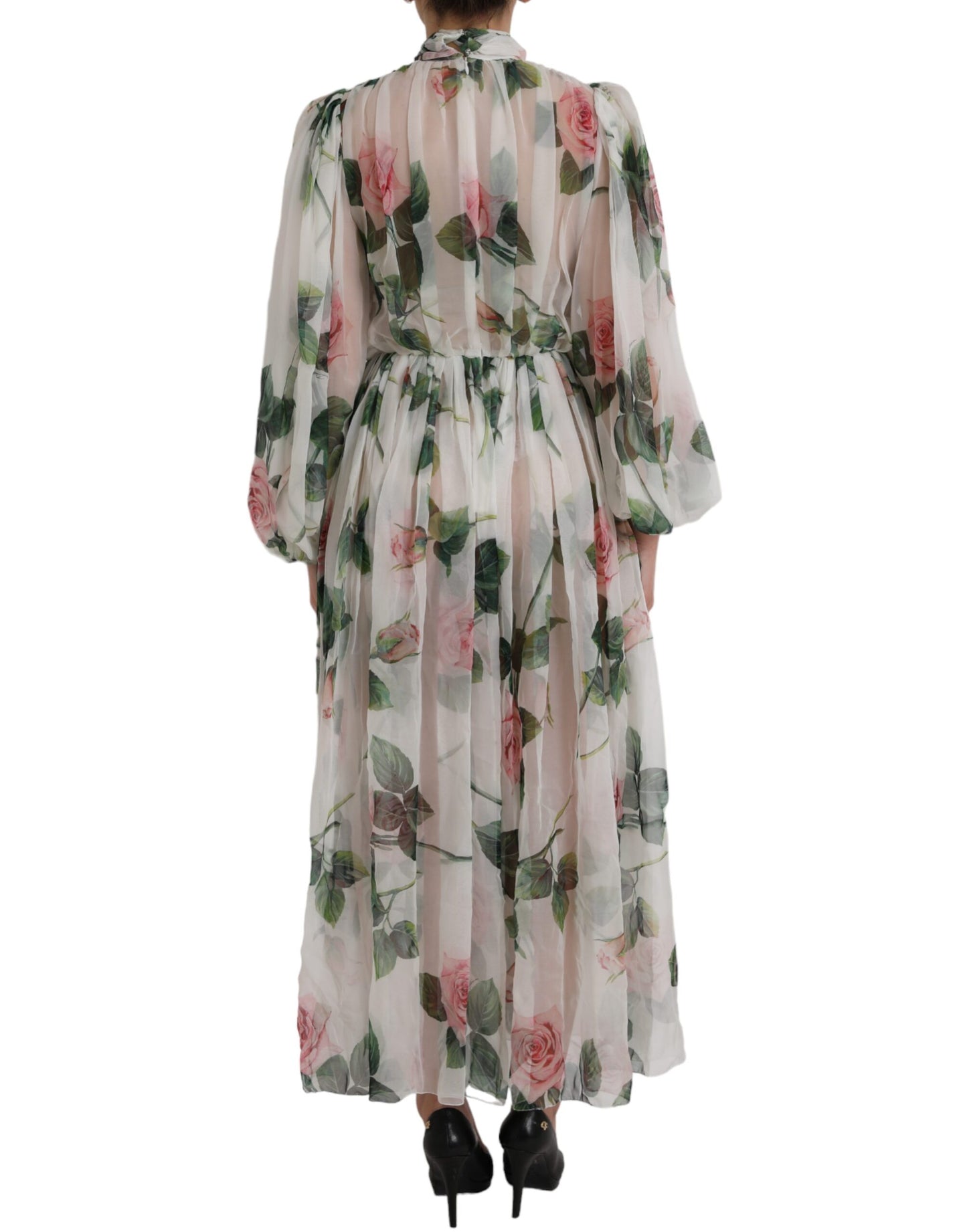 White Silk Floral Print Long Maxi Dress - The Luxe Alliance