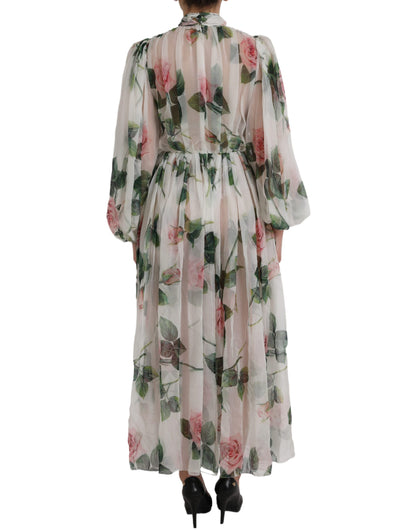 White Silk Floral Print Long Maxi Dress - The Luxe Alliance