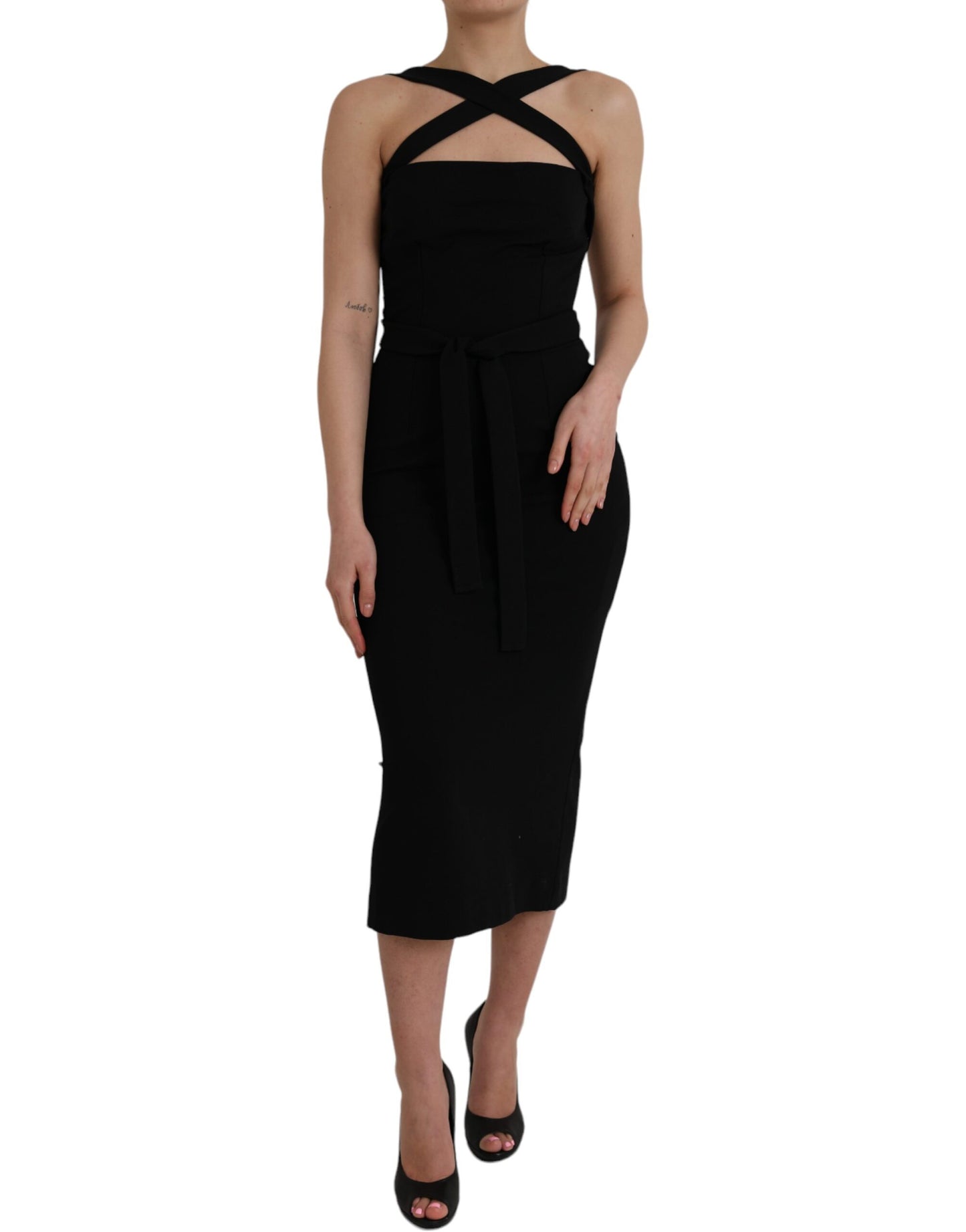 Black Sheath Halter Sleeveless Midi Dress - The Luxe Alliance