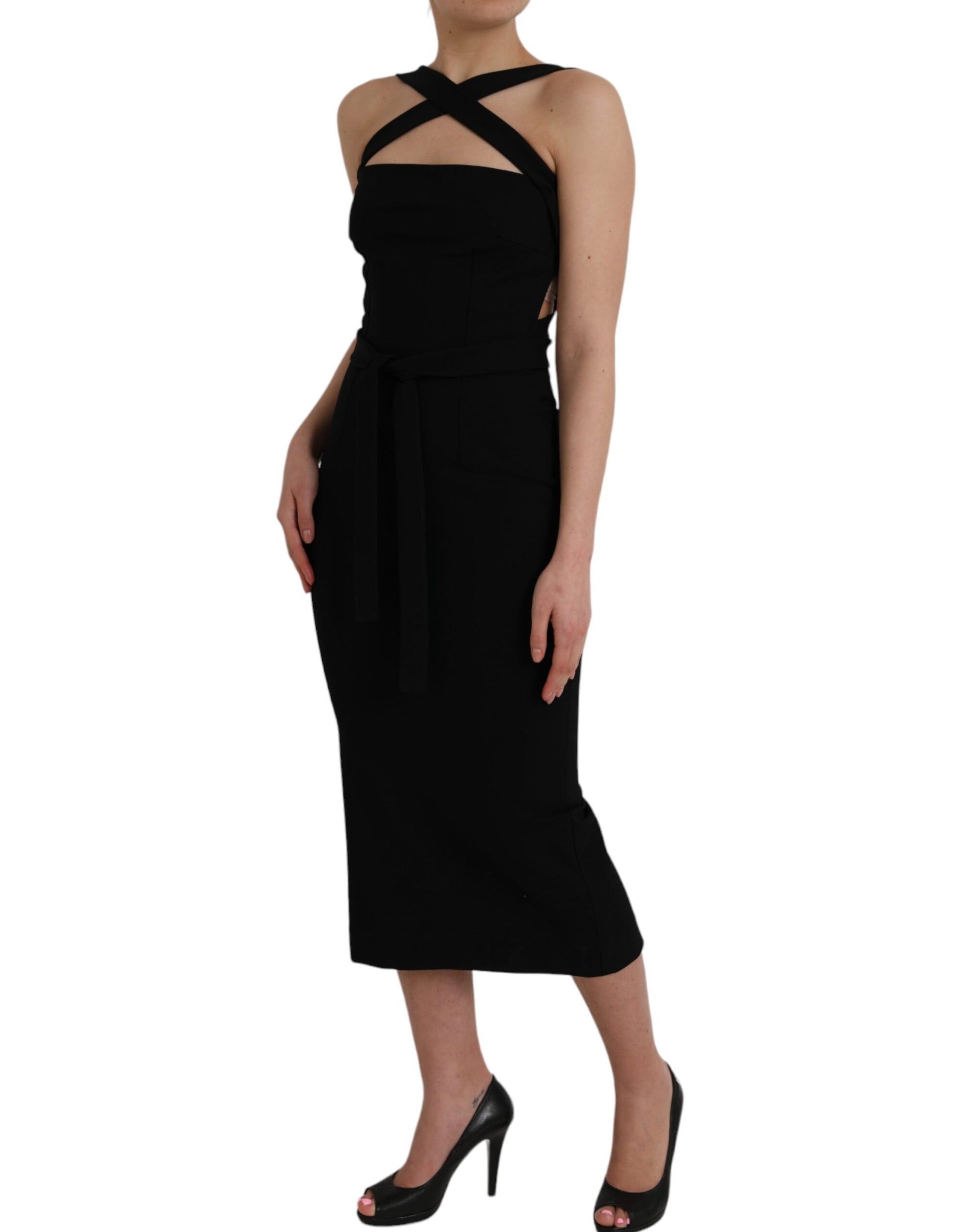 Black Sheath Halter Sleeveless Midi Dress