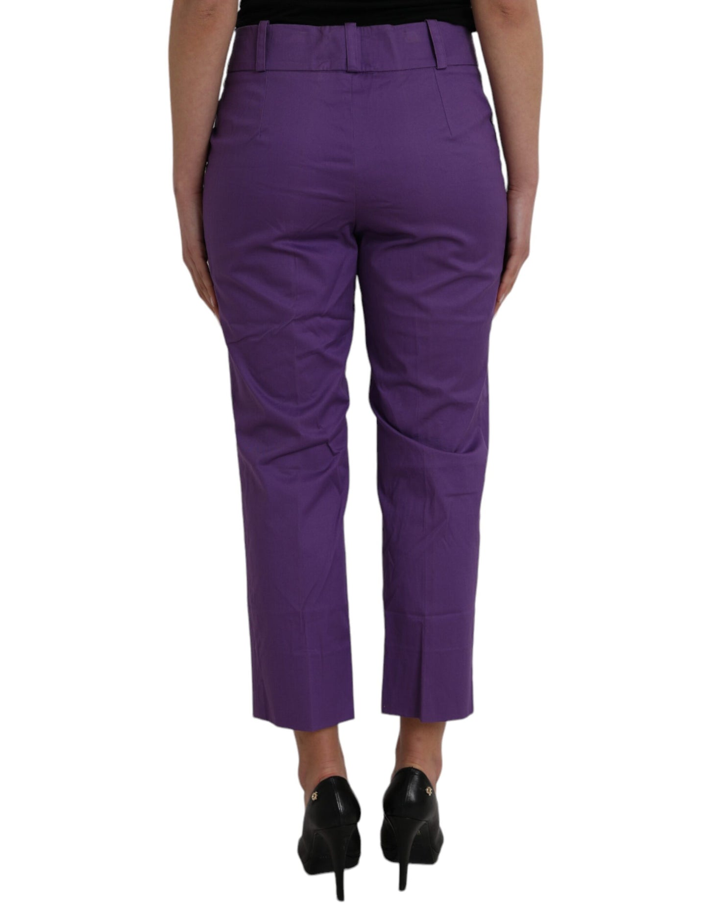 Purple Cotton MidWaist Straight Cropped Pants - The Luxe Alliance