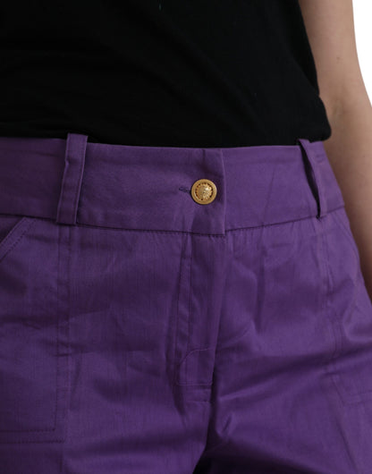 Purple Cotton MidWaist Straight Cropped Pants - The Luxe Alliance