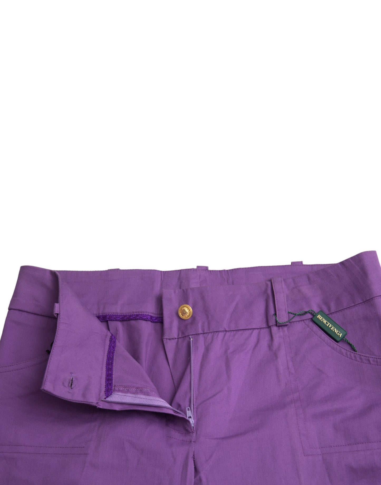 Purple Cotton MidWaist Straight Cropped Pants - The Luxe Alliance