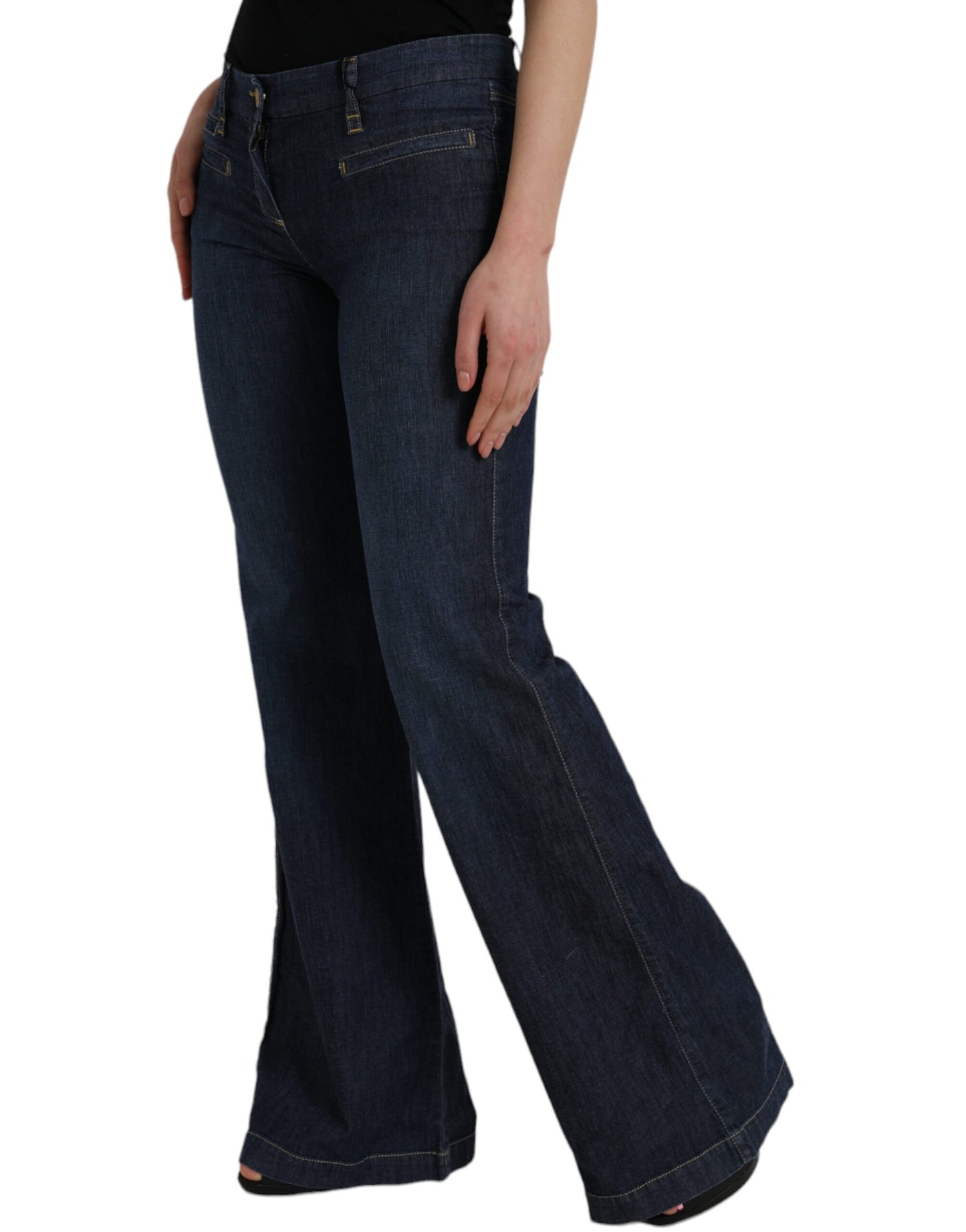 Dark Blue Cotton Bootcut Denim Jeans - The Luxe Alliance