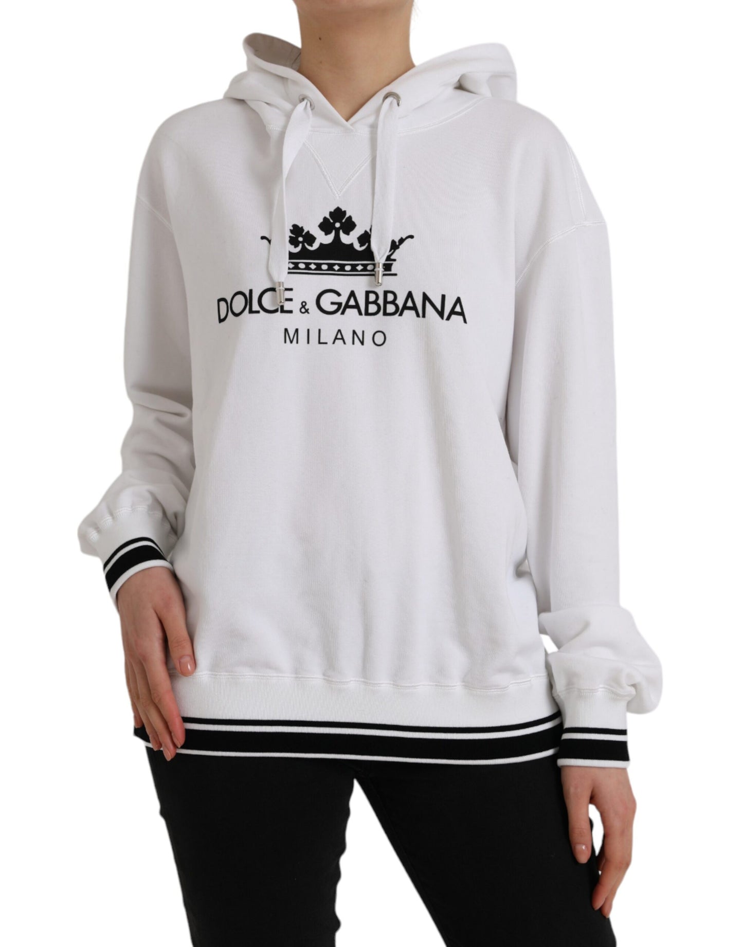 White Cotton Logo Hoodie Pullover Sweater - The Luxe Alliance