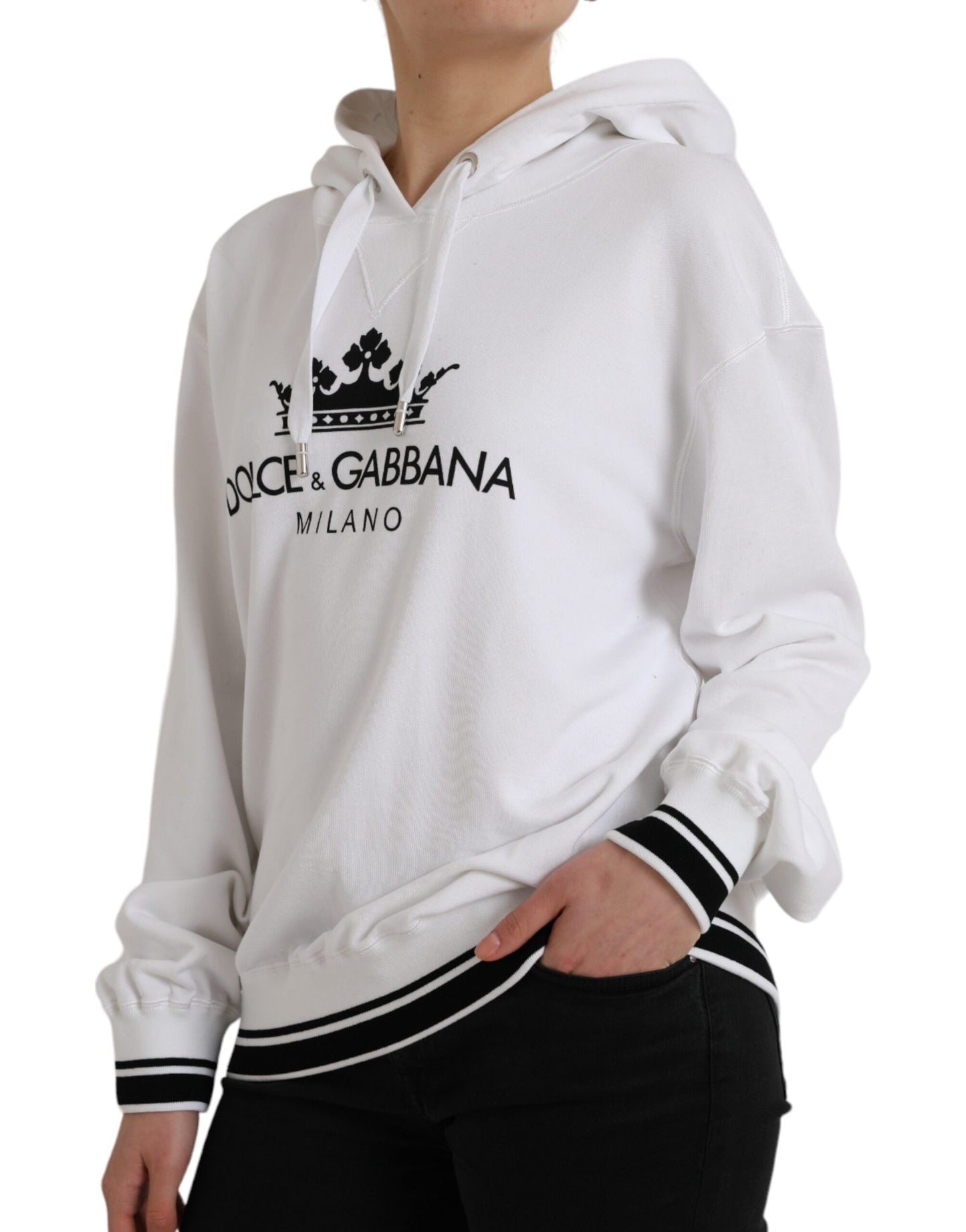 White Cotton Logo Hoodie Pullover Sweater - The Luxe Alliance