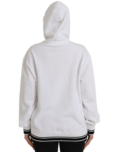 White Cotton Logo Hoodie Pullover Sweater - The Luxe Alliance