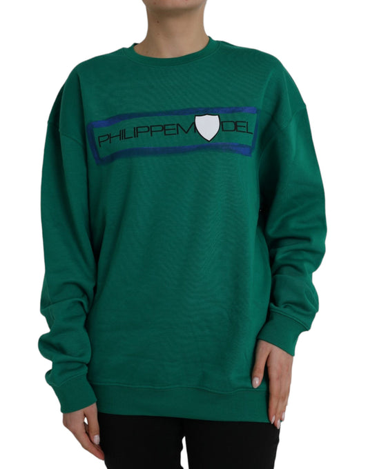 Green Cotton Logo Print Long Sleeves Pullover Sweater - The Luxe Alliance