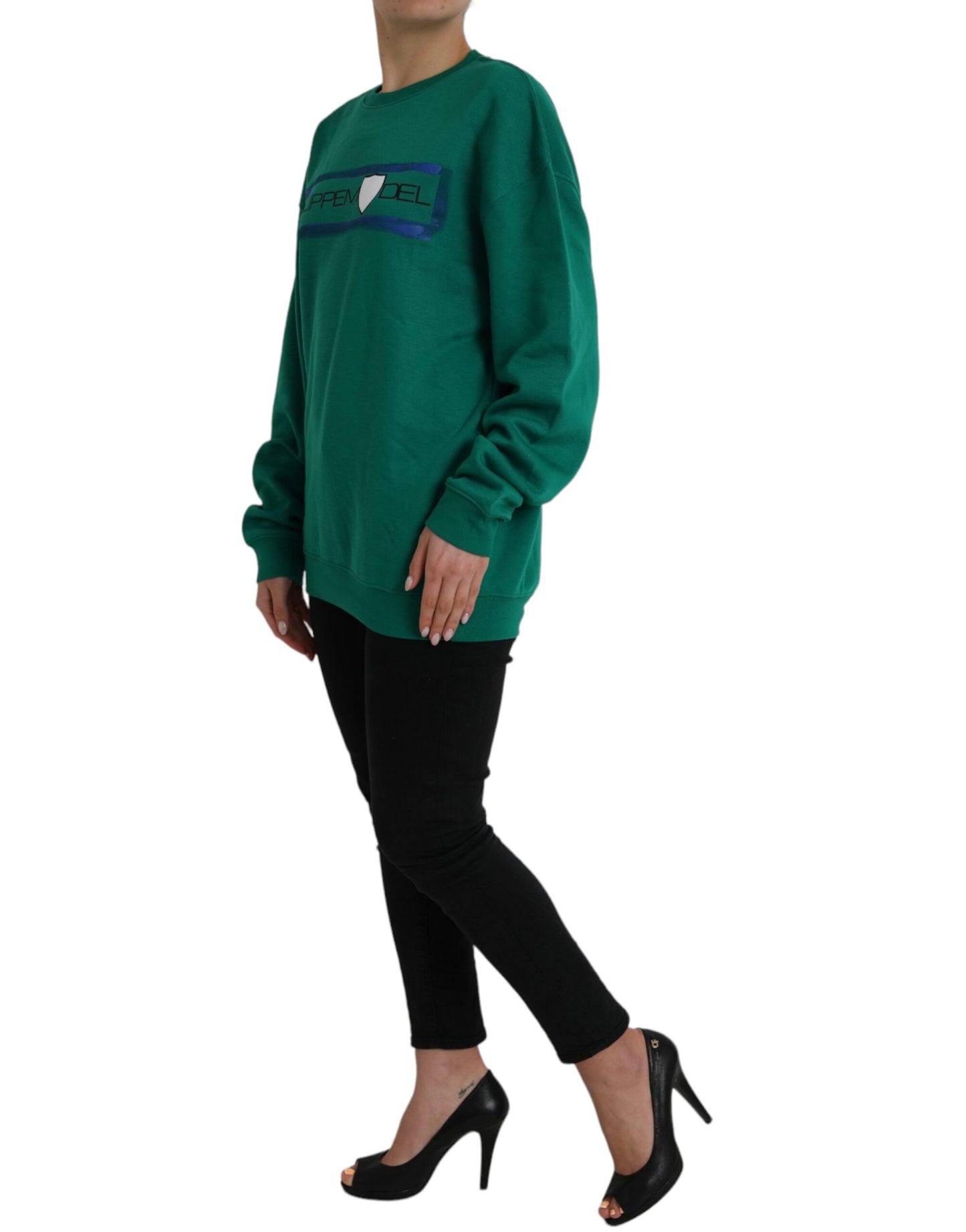 Green Cotton Logo Print Long Sleeves Pullover Sweater - The Luxe Alliance