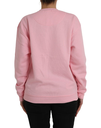 Pink Cotton Logo Print Long Sleeves Pullover Sweater - The Luxe Alliance