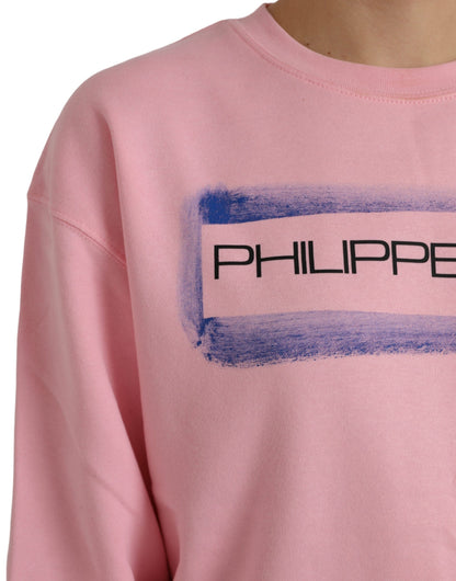 Pink Cotton Logo Print Long Sleeves Pullover Sweater - The Luxe Alliance