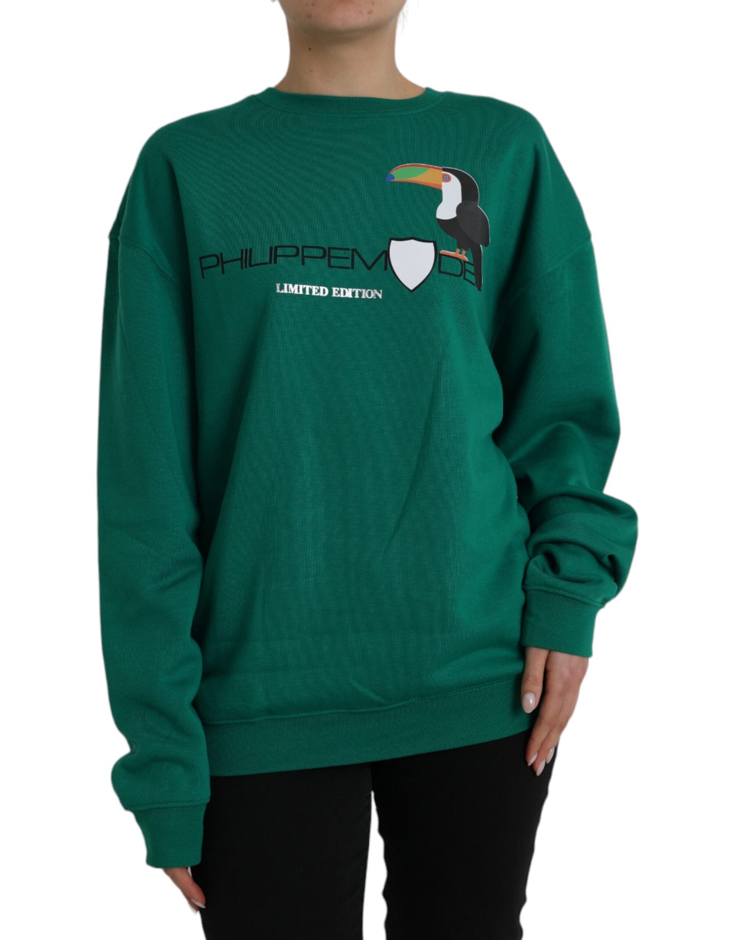 Green Cotton Logo Print Long Sleeves Pullover Sweater - The Luxe Alliance