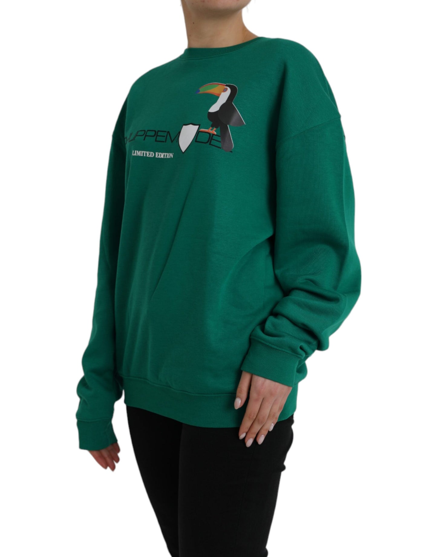 Green Cotton Logo Print Long Sleeves Pullover Sweater - The Luxe Alliance